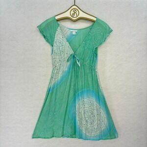Coolchange Cover up Mini Dress Green Blue‎ Sequined Casual Summer Resort SMALL